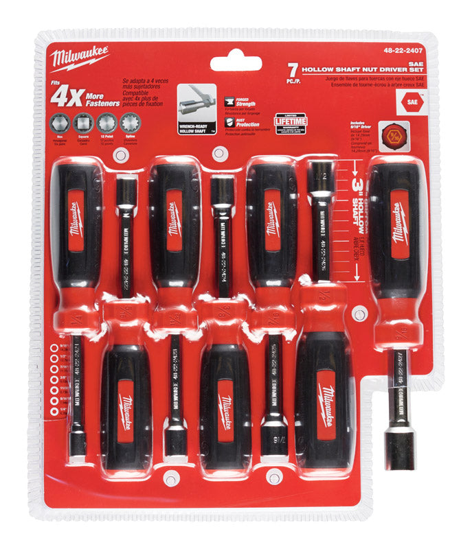 Milwaukee Assorted in. SAE Hollow Shaft Nut Driver Set 7 in. L 7 pc