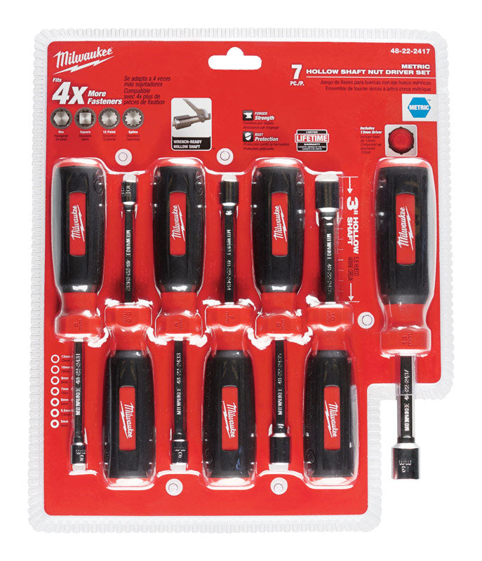 Milwaukee Assorted in. Metric Hollow Shaft Nut Driver Set 7 in. L 7 pc