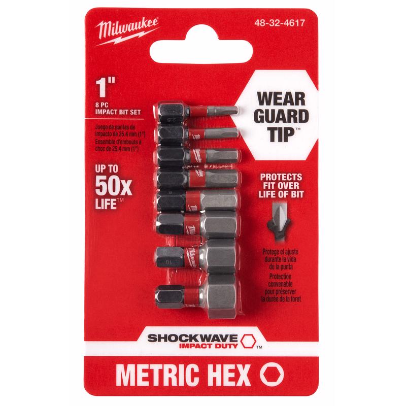 Milwaukee Shockwave Hex 1 in. L Impact Insert Bit Set Steel 8 pc