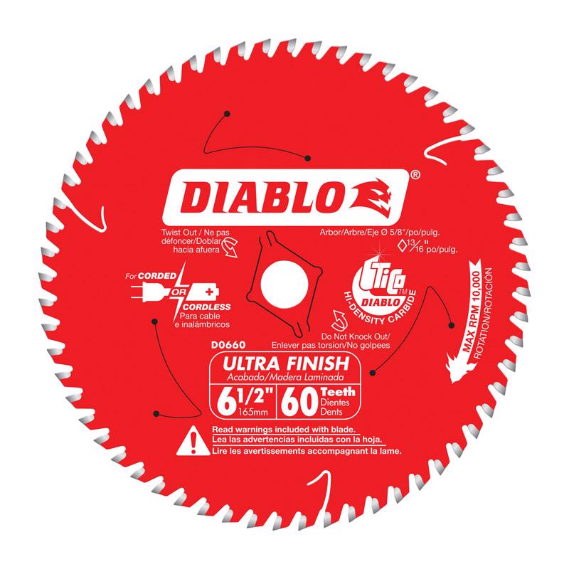 Diablo 6-1/2 in. D X 5/8 in. Ultra Finish TiCo Hi-Density Carbide Circular Saw Blade 60 teeth 1 pk