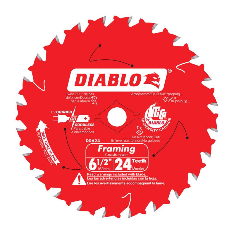 Diablo Tracking Point 6-1/2 in. D X 5/8 in. TiCo Hi-Density Carbide Framing Blade 24 teeth 1 pk