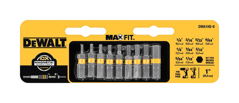 DeWalt Max Fit Hex 1 in. L Insert Bit Set S2 Tool Steel 9 pc