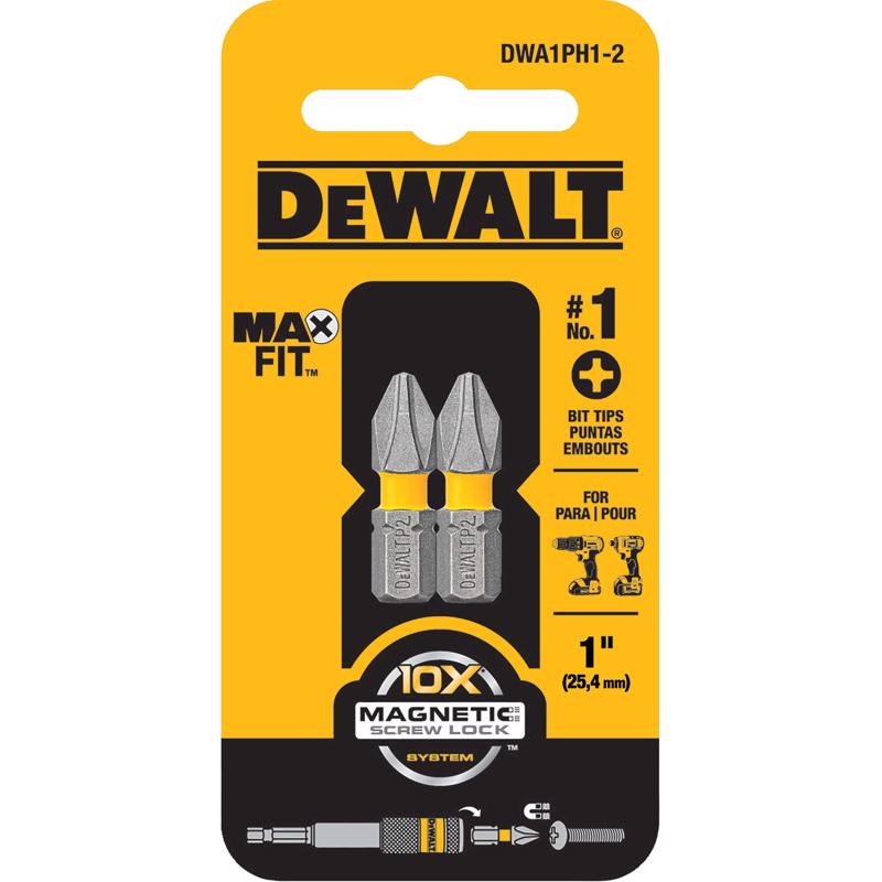 DeWalt Max Fit Phillips #1 X 1 in. L Insert Bit S2 Tool Steel 2 pc