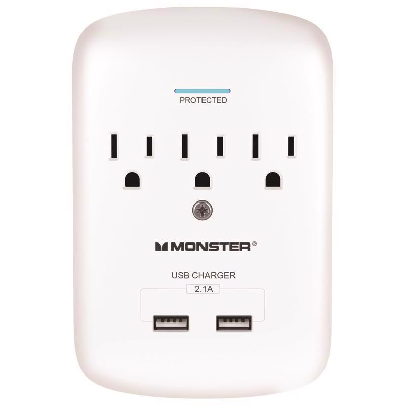 Monster Just Power It Up 0 ft. L 3 outlets Wall Tap Surge Protector White 1200 J