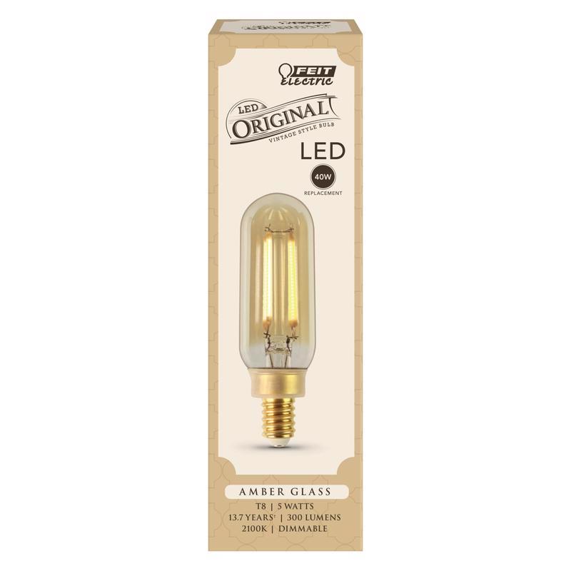 Feit LED T8 E12 (Candelabra) LED Bulb Amber 40 Watt Equivalence 1 pk