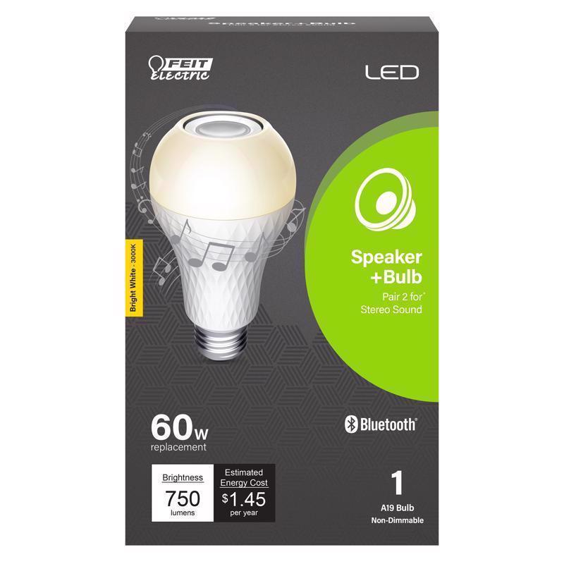 Feit LED Smart A19 E26 (Medium) LED Speaker Bulb Bright White 60 Watt Equivalence 1 pk