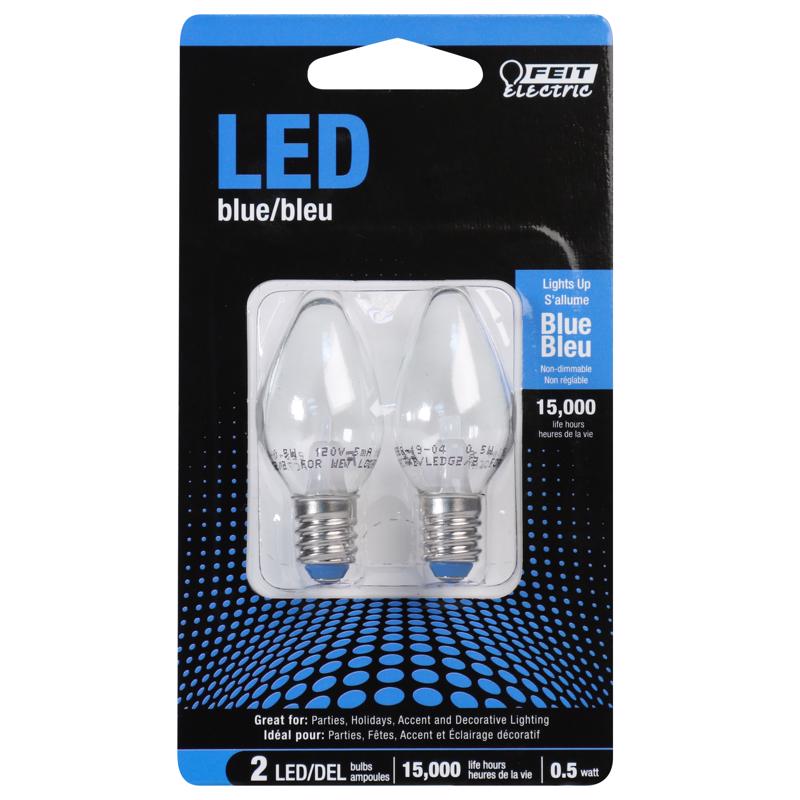Feit LED Specialty C7 E12 (Candelabra) LED Bulb Blue 0.5 Watt Equivalence 2 pk