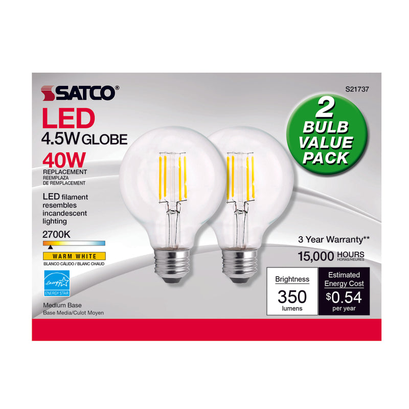 Satco G25 E26 (Medium) LED Bulb Warm White 40 Watt Equivalence 2 pk