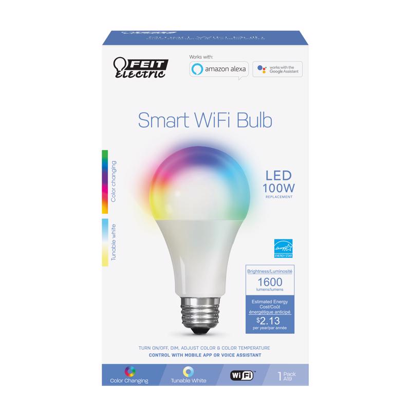 Feit Smart Home A21 E26 (Medium) Smart-Enabled LED Bulb Color Changing 100 Watt Equivalence 1 pk