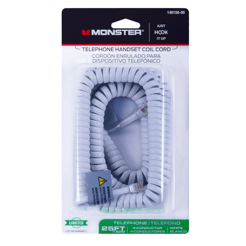 Monster Just Hook It Up 25 ft. L White Telephone Handset Coil Cord