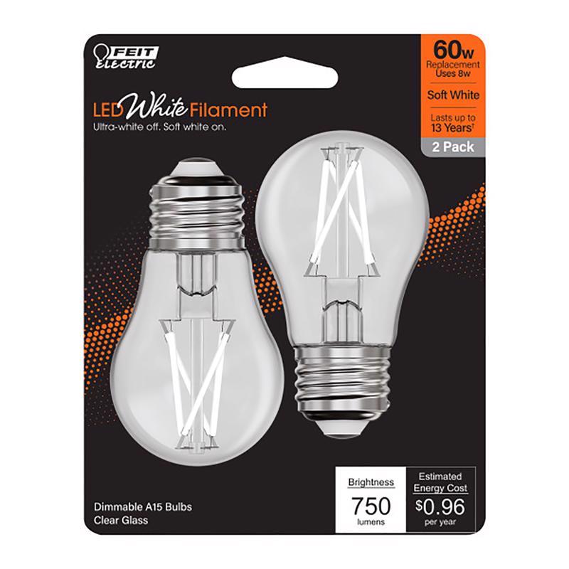 Feit White Filament A15 E26 (Medium) Filament LED Bulb White 60 Watt Equivalence 2 pk