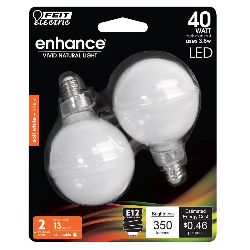 Feit LED FILAMENT G16.5 E26 (Medium) Filament LED Bulb Soft White 40 Watt Equivalence 2 pk
