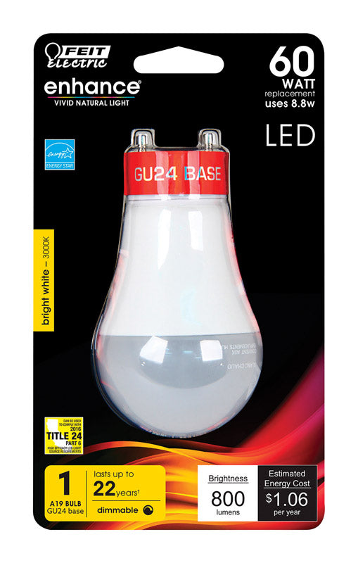Feit Enhance A19 GU24 LED Bulb Bright White 60 Watt Equivalence 1 pk