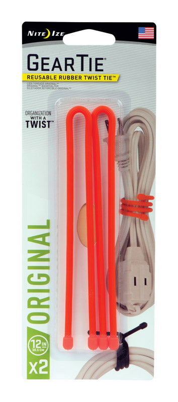 Nite Ize Gear Tie 12 in. L Orange Twist Ties 2 pk