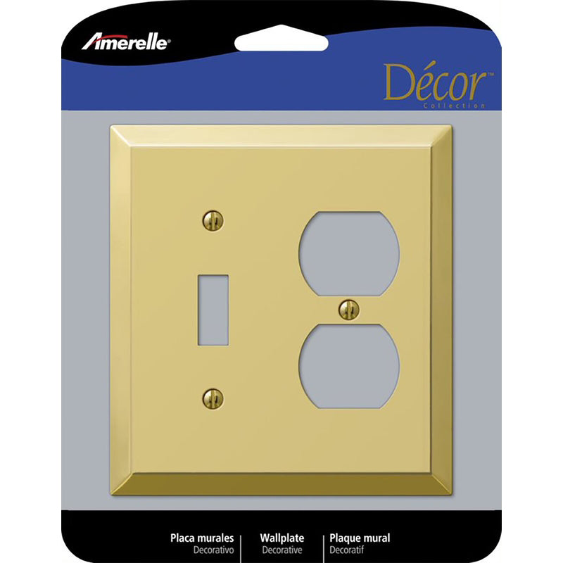 Amerelle Century Polished Brass 2 gang Stamped Steel Duplex/Toggle Wall Plate 1 pk