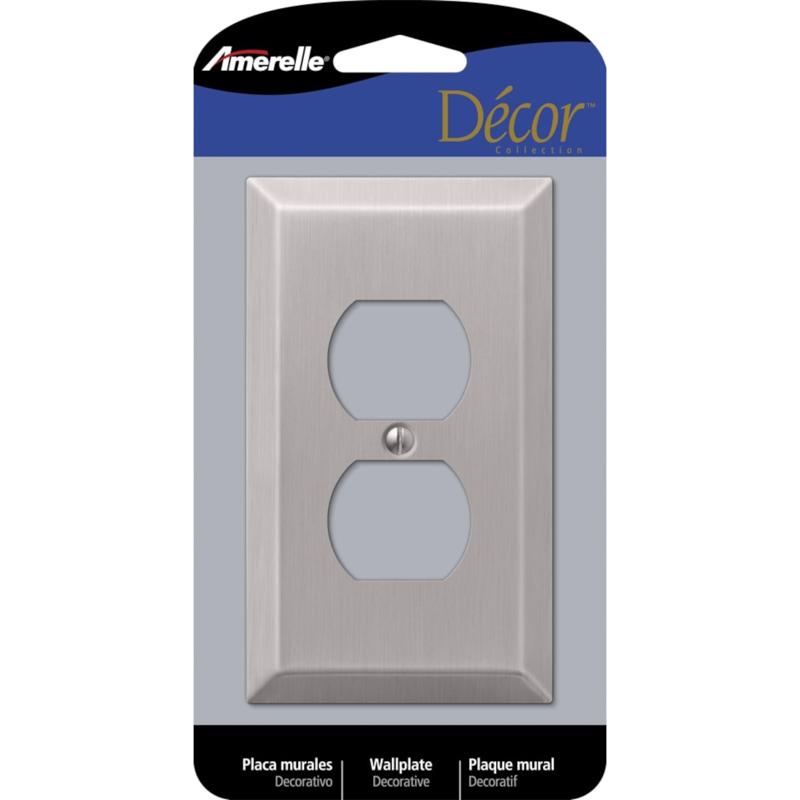 Amerelle Century Brushed Nickel 1 gang Stamped Steel Duplex Wall Plate 1 pk