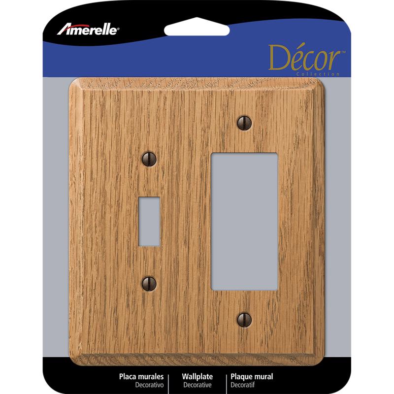 Amerelle Contemporary Medium Brown 2 gang Oak Wood Toggle Wall Plate 1 pk