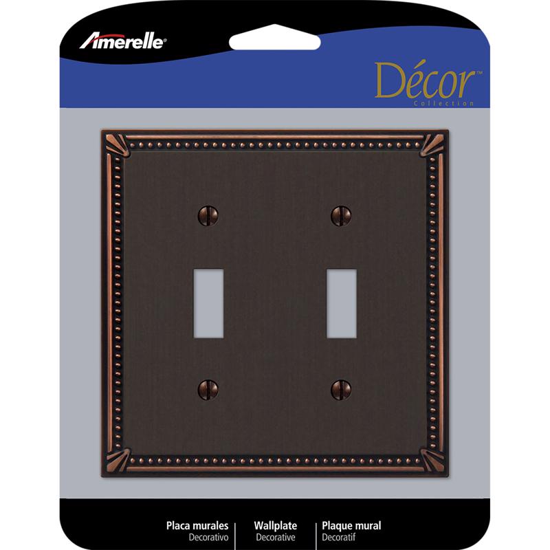 Amerelle Imperial Bead Aged Bronze 2 gang Die-Cast Metal Toggle Wall Plate 1 pk