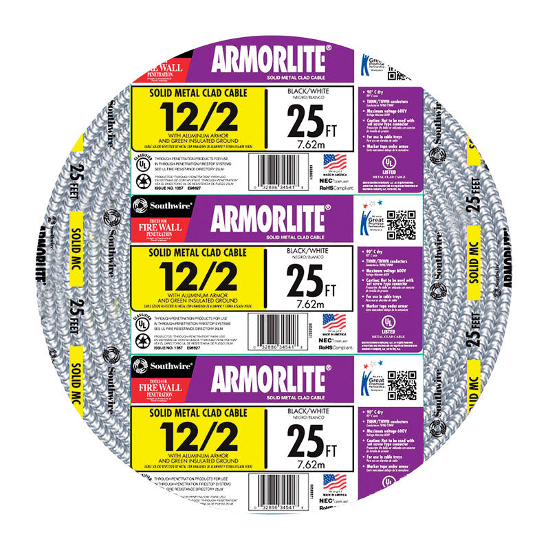 Southwire Armorlite 25 ft. 12/2 Solid THHN Metal Clad Cable