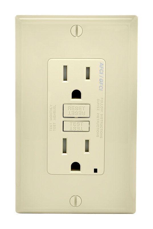 Leviton SmartlockPro 15 amps 125 V Duplex Light Almond AFCI/GFCI Dual Function Outlet 5-15R 1 pk