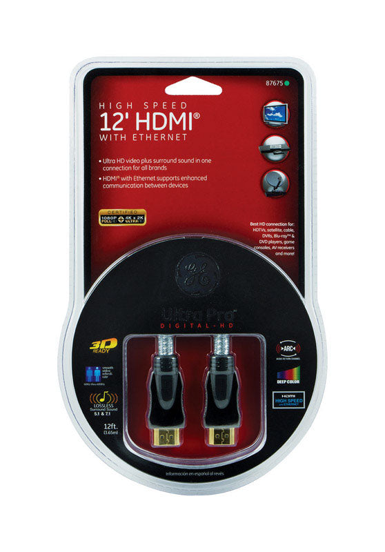 GE Ultra Pro 12 ft. L HDMI Cable With Ethernet HDMI
