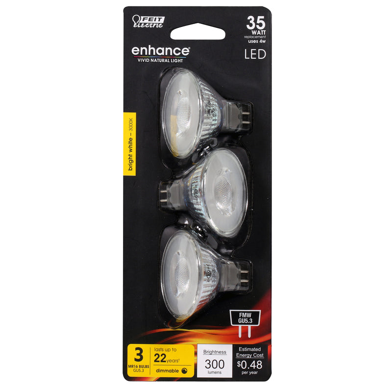 Feit Enhance MR16 GU5.3 LED Bulb Bright White 35 Watt Equivalence 3 pk
