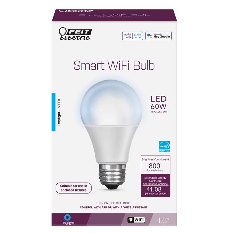 Feit LED Smart A19 E26 (Medium) Smart-Enabled LED Bulb Daylight 60 Watt Equivalence 1 pk