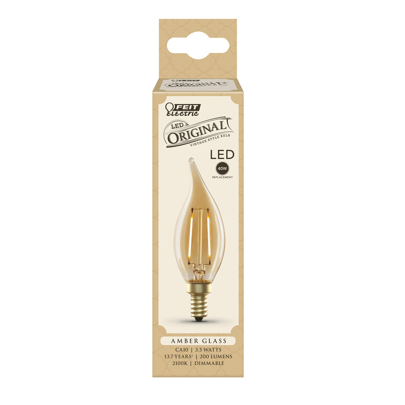 Feit CA10 (Flame Tip) E12 (Candelabra) LED Bulb Amber 40 Watt Equivalence 1 pk