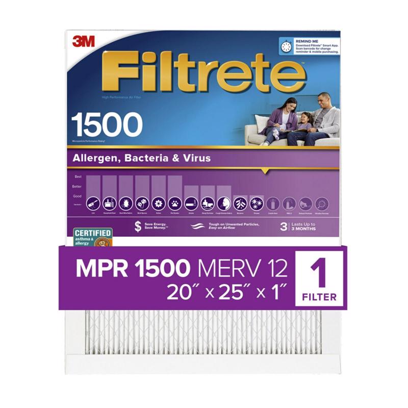 Filtrete 20 in. W X 25 in. H X 1 in. D 12 MERV Pleated Allergen Air Filter 1 pk