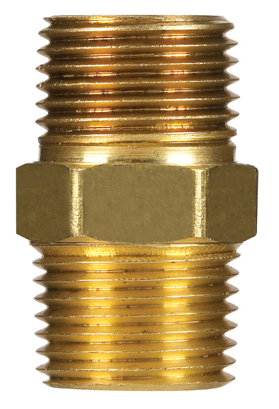 JMF Company 1/4 in. MPT Yellow Brass Hex Nipple