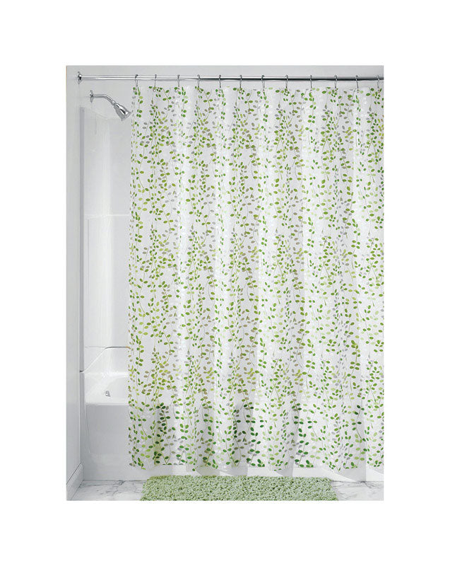 iDesign 72 in. H X 72 in. W Green and White Vines Shower Curtain PEVA