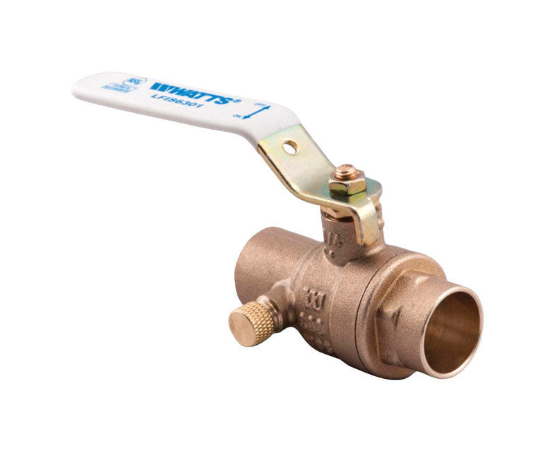 Watts 1/2 in. Brass Solder Ball Valve with Drain Full Port