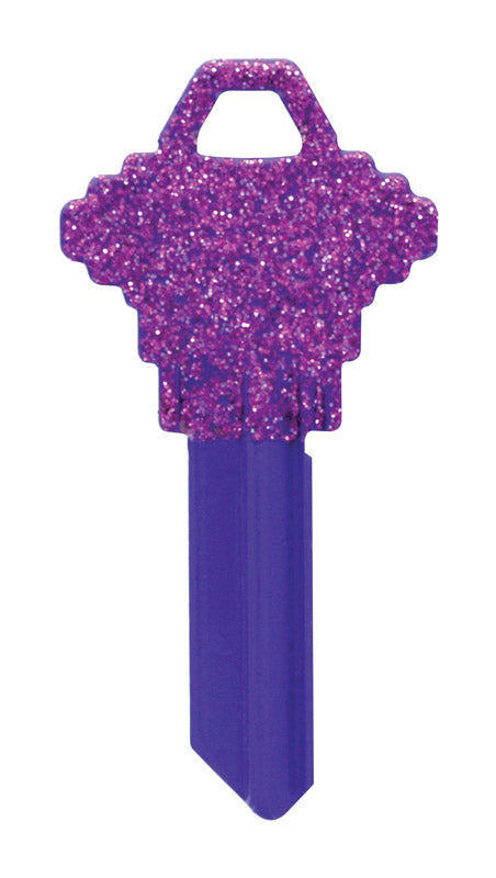 Hillman DIVA Purple Glitter House/Office Universal Key Blank Single