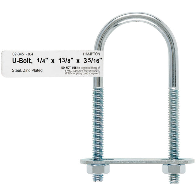 Hampton 1/4 in. X 1-3/8 in. W X 3-3/8 in. L Coarse Zinc-Plated Steel U-Bolt