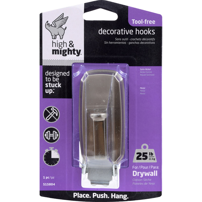 High & Mighty 3.5 in. L Satin Nickel Metal Scalloped Decorative Hooks 25 lb. cap. 1 pk