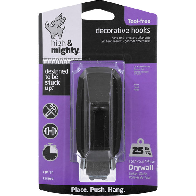 High & Mighty 3.5 in. L Oil Rubbed Bronze Brown Metal Scalloped Decorative Hooks 25 lb. cap. 1 pk