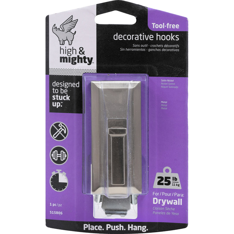 High & Mighty 3.5 in. L Satin Nickel Silver Metal Decorative Hooks 25 lb. cap. 1 pk