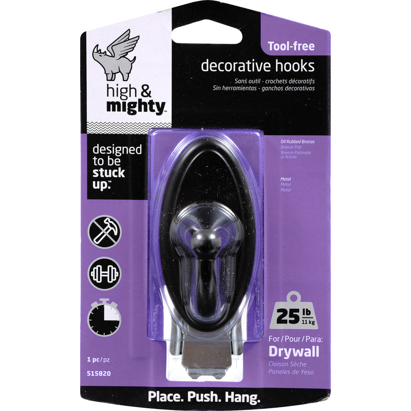 High & Mighty 3.5 in. L Oil Rubbed Bronze Brown Metal Oval Hook 25 lb. cap. 1 pk