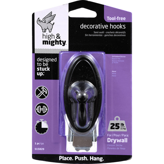 High & Mighty 3.5 in. L Oil Rubbed Bronze Brown Metal Oval Hook 25 lb. cap. 1 pk