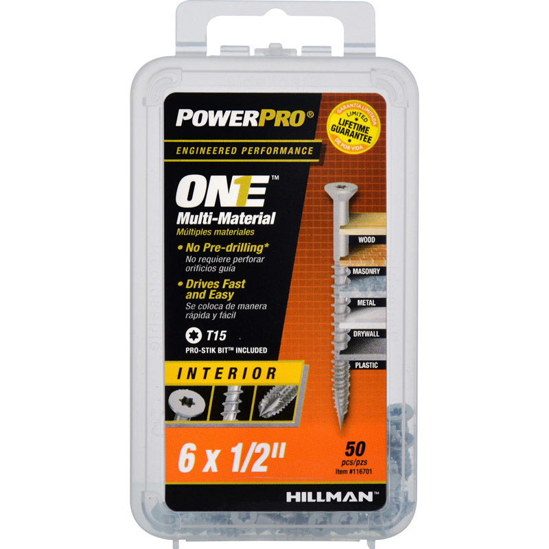 HILLMAN POWERPRO ONE No. 6 X 1/2 in. L Star Flat Head Multi-Material Screw 50 pk