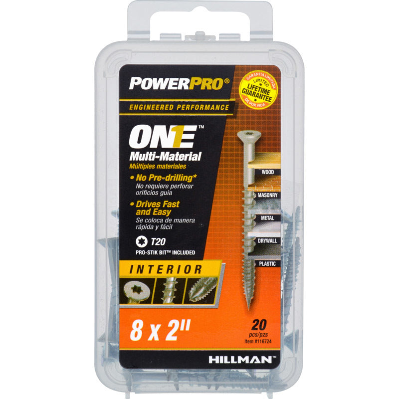 HILLMAN POWERPRO ONE No. 8 X 2 in. L Star Flat Head Multi-Material Screw 20 pk
