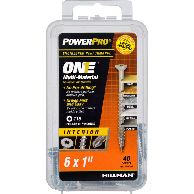 HILLMAN POWERPRO ONE No. 6 X 1 in. L Star Flat Head Multi-Material Screw 40 pk