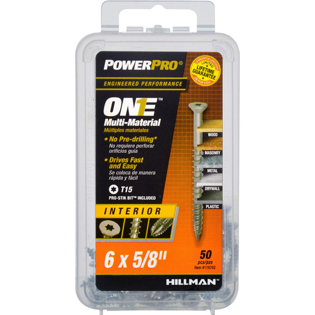 HILLMAN POWERPRO ONE No. 6 X 5/8 in. L Star Flat Head Multi-Material Screw 50 pk