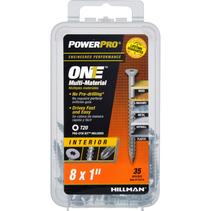 HILLMAN POWERPRO ONE No. 8 X 1 in. L Star Flat Head Multi-Material Screw 35 pk