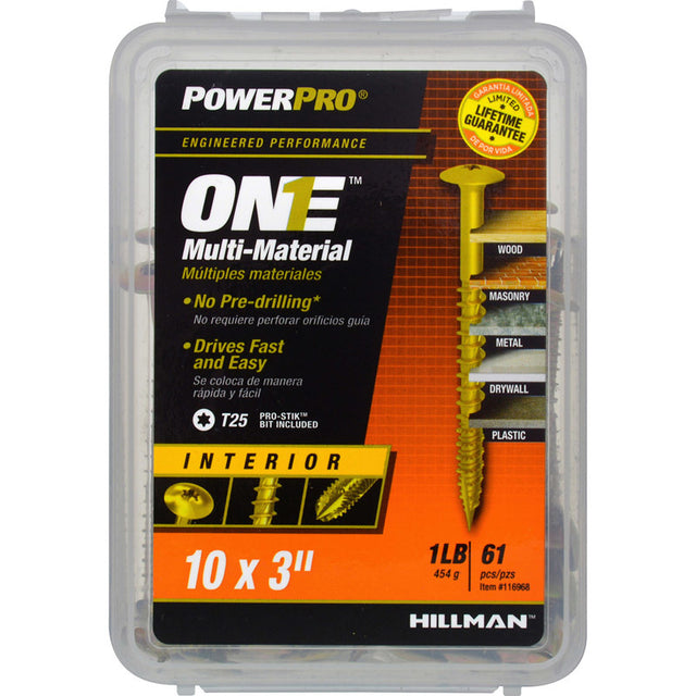 HILLMAN POWERPRO ONE No. 10 X 3 in. L Star Wafer Head Multi-Material Screw 1 lb 61 pk