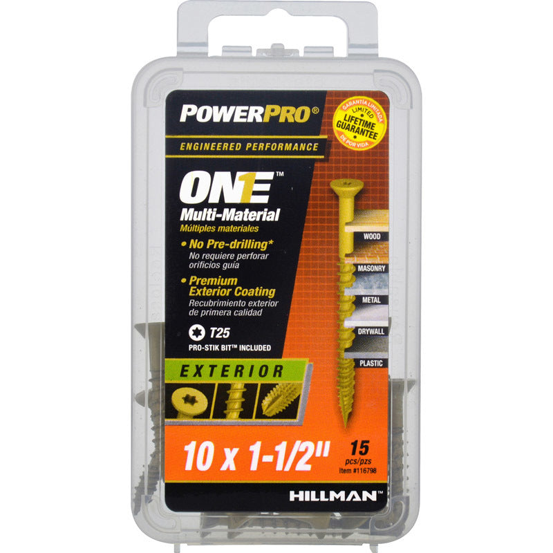 HILLMAN POWERPRO ONE No. 10 X 1-1/2 in. L Star Flat Head Multi-Material Screw 15 pk