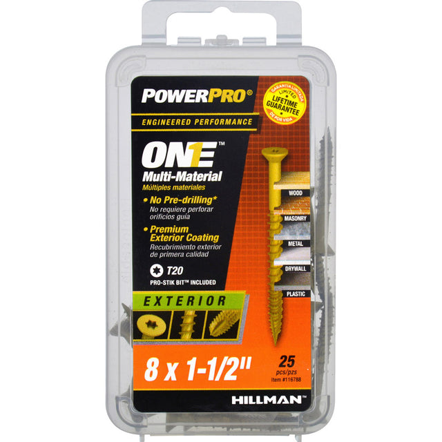 HILLMAN POWERPRO ONE No. 8 X 1-1/2 in. L Star Flat Head Multi-Material Screw 25 pk