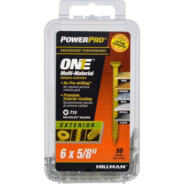 HILLMAN POWERPRO ONE No. 6 X 5/8 in. L Star Flat Head Multi-Material Screw 50 pk