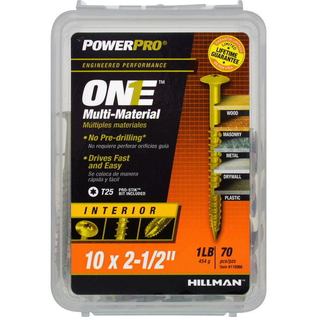 HILLMAN PowerPro One No. 10 X 2-1/2 in. L Star Wafer Head Multi-Material Screw 1 lb 70 pk