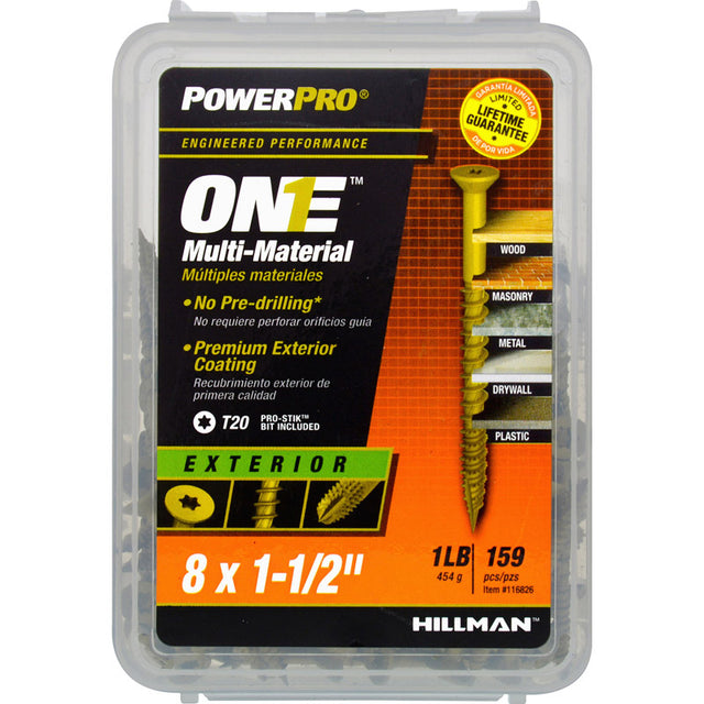HILLMAN POWERPRO ONE No. 8 X 1-1/2 in. L Star Flat Head Multi-Material Screw 1 lb 159 pk